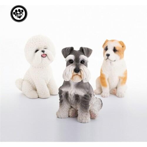 JXK Bichon Frise Schnauzer Shepherd Dog Pet Healing Figure Canidae Animal Collector Toy Resin Desktop Decoration Gift