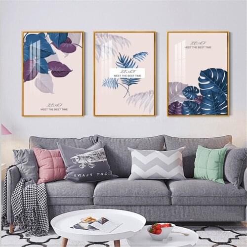 Nordic Purple Pink Color Leaves Picture Poster Canvas Print Painting Wall Art Living Room Home Decoration