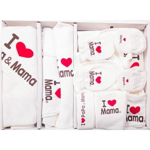 15 PCS Unisex I Love Papa Mama Newborn Cotton Baby Gift Package Supplies Clothes Thick Baby Boy Girl Clothes Sets