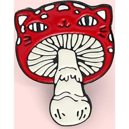 Cat Face Mushroom Cartoon Enamel Brooch Pin Backpack Hat Bag Jeans Jacket Lapel Pins Badges Fashion Jewelry Accessories