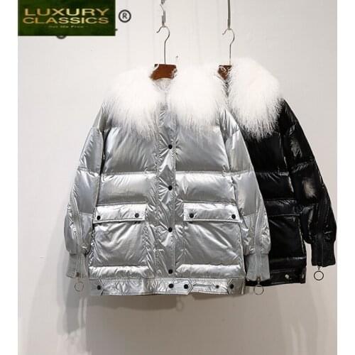 Jacket Winter Women Down Short Light Down Coat Female Thick Warm Clothes Large Real Wool Fur Hooded Jackets Laides LW1614