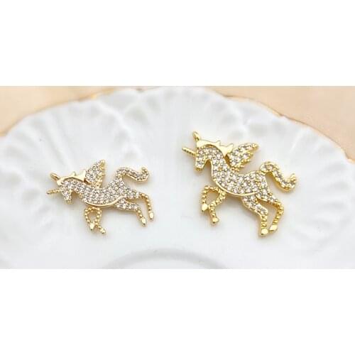 Copper Plated Real Gold Micro-inlaid Zircon Dream Unicorn Girl Heart Jewelry Material DIY Earrings Necklace Pendant
