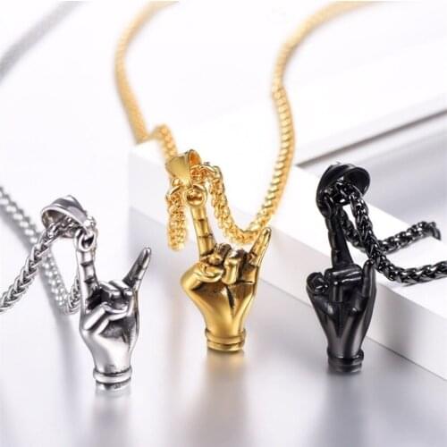 Fashion New Style Gesture Pendant Necklace Titanium Steel Gold Plated Pendant Mens Bar Hip Hop Rock Jewelry Accessories