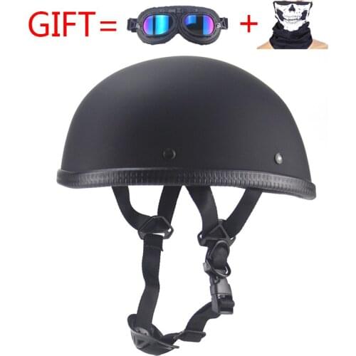 Motorcycle Helmet PU Leather Style Black German Motorbike Open Face Half Helmet Chopper Biker Pilot Scooter Cruiser Moto Helmet