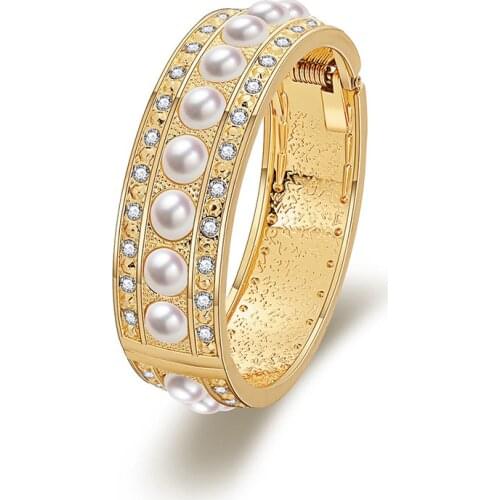 ORNAPEADIA 2021 New Fashion Bracelet for Women Palace Baroque Style Bracelet Retro Bangles with Pearl Crystal Jewelry