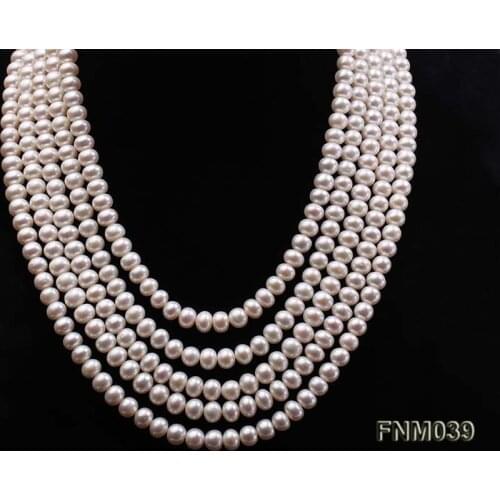 2019 New Arriver Five Rows White Color Natural Freshwater Pearl Necklace Jewellery For Women 7-8mm Perfect Mother Day Gift