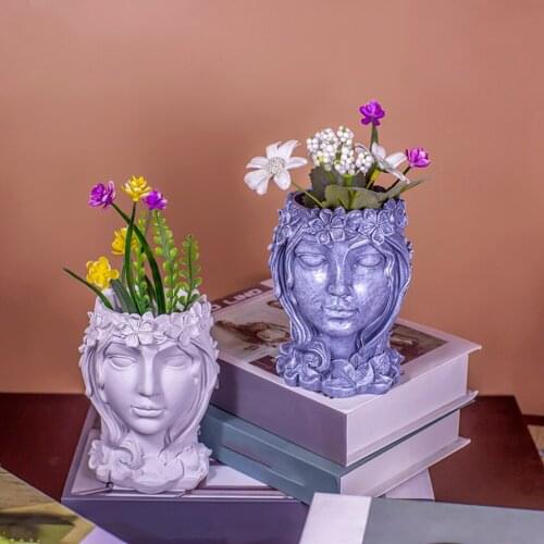 Resin Goddess Face Head Statue Planter Sculpture Beauty Face Figurine Pot Indoor Outdoor Yard Bar Decorative Art Plant Flowerpot