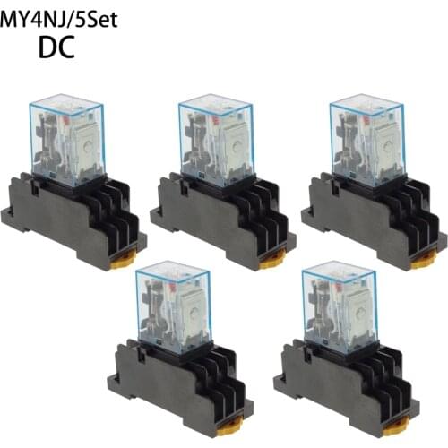 5Pcs Relay MY4NJ DC 12V 24V 36V 48V 110V 220V Small relay 5A 14PIN Coil DPDT With Socket Base