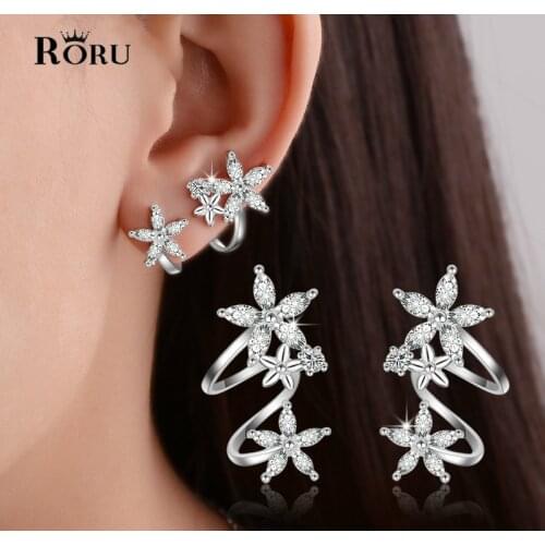 Flower Curved Ear Clip Korean Sweet Lady Zircon Piercing Snag Earrings Stud Temperament Female Simple Earrings Women Jewelry