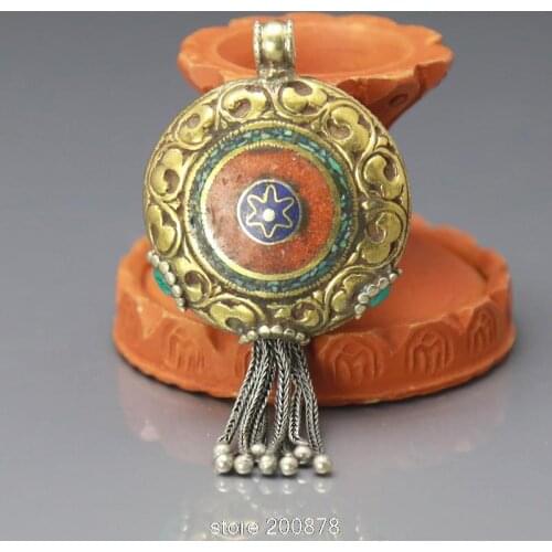 TBP211 Amazing Tibetan Handmade Old Antiqued Big Pendant Tassel Nepal vintage Brass Golden Beads Pendants 76X39mm New Arrival