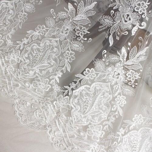 0.5yard/lot Top Grade European Lace Mesh Clothing Fabrics Wedding Embroidered Fabrics Curtain Decoration Fabric Off White AC72
