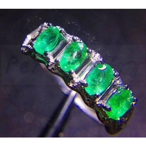 Per jewelry Free shipping Natural real emerald or moonstone 925 sterling silver 0.25ct*4pcs gemstone J8060516