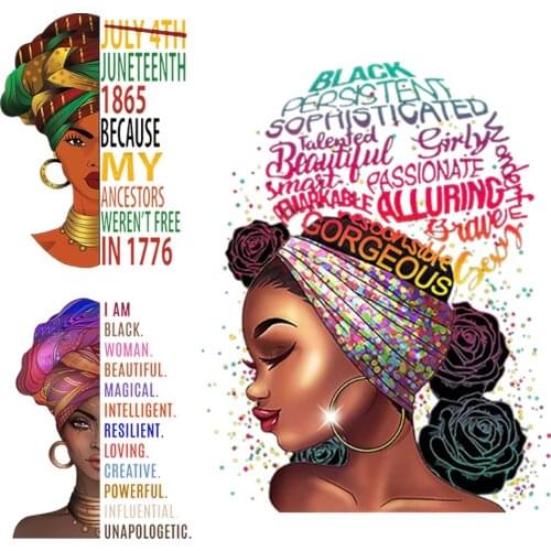 Iron On Patches Black Girls Applique On Clothing Thermo Stickers Heat Transfer Vinyl Heat Press Appliqued Washable Accessories