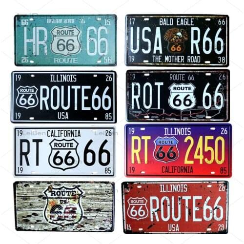 Route 66 Metal Plaque License Plate Retro Tin Sign Vintage Poster Iron Painting Home Decor Garage Shop Bar Man Cave 15X30Cm