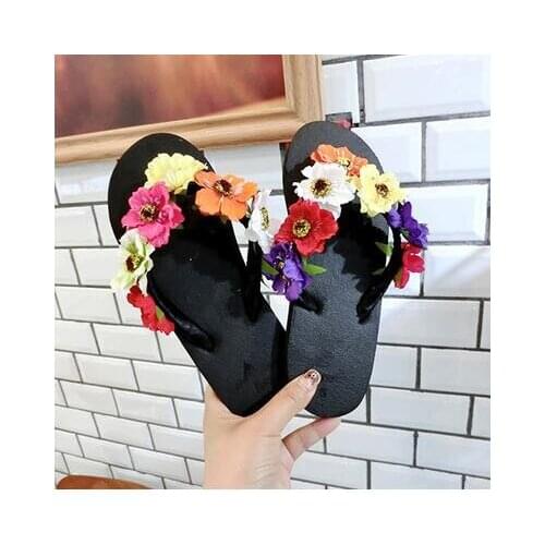 DIY Handmade Flower Summer Woman Sandals Shoes For Women Flats Flip Flops Wedges Sandal Girl Sandy Beach Shoes Woman 35~43