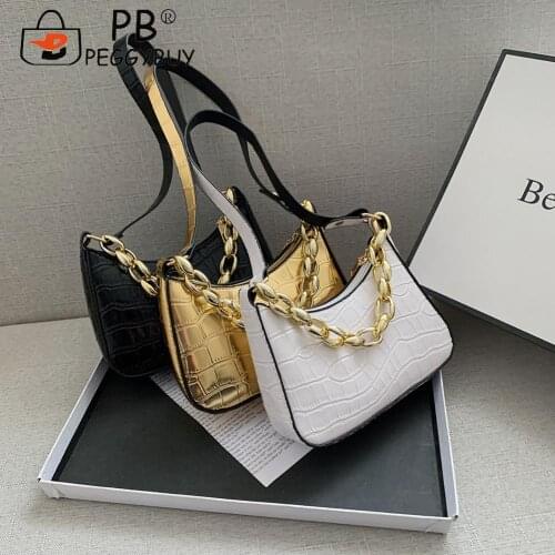 Ladies Baguette Bags Small PU Leather Shoulder Bags for Women Chain Handbag Female Travel Top-Handle Handbags