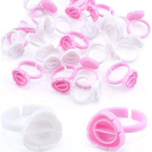 100 Pcs/Bag Easy Fan Glue Cup Ring Eyelash Strong Adhesive Tray Epoxy Ring Cup Eyelash Holder Glue Container Tattoo Pigment