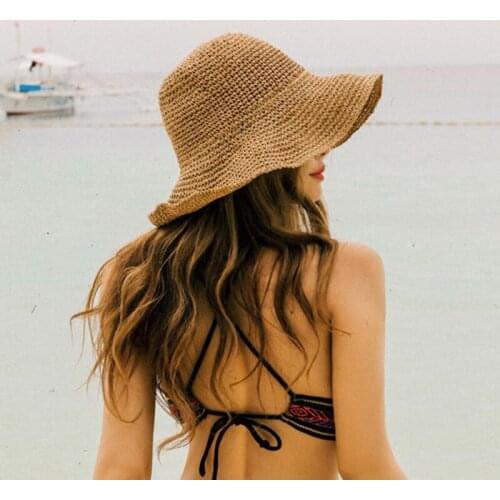 2021 Fashion Large Brim Summer Straw Hat Travel Vintage Beach Hats Women Girls Handmade Boater Flat Sun Caps