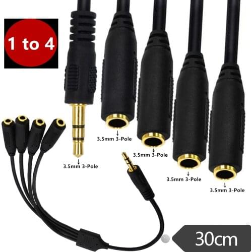 3.5mm Stereo Audio Splitter Cable 3.5mm (1/8") TRS Male to 4 x 3.5mm (1/8") Stereo Jack Female Stereo Audio AUX Splitter Cable
