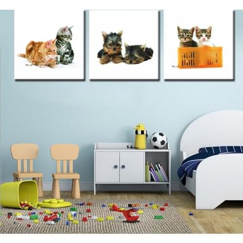 3 Panel Dogs and Cats Modern Home Decor Wall Art Canvas Animal Picture Print Set of 3 Each Canvas Arts Unframed