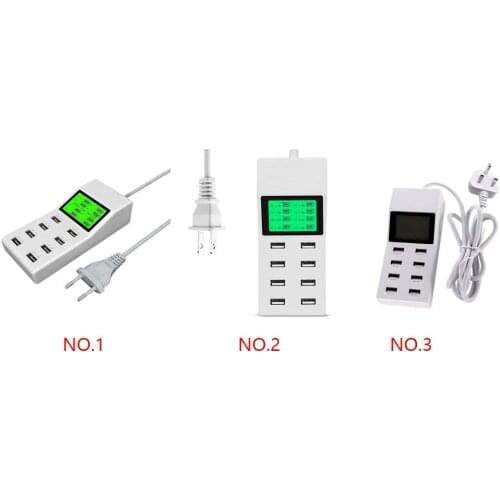 8 Ports Smart USB Charger Led Display 8A Multiple Wall Adapter Adapter Socket For Mobile Phone Tablet PC Camera White
