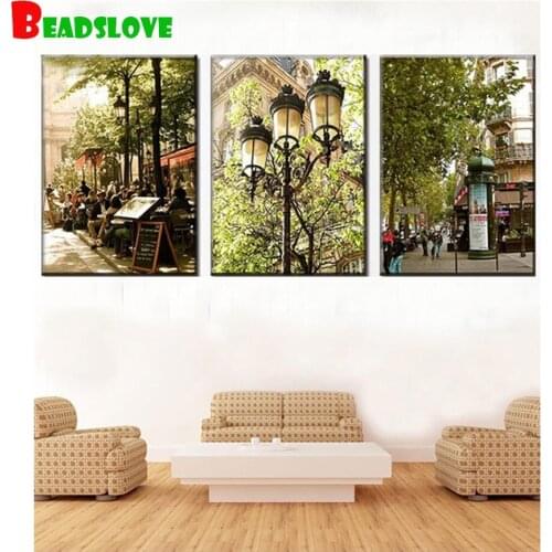 Triptych 3PCS SET Diy Diamond Painting Cross Stitch Kits City Street View Photography Diamond Mosaic Puzzles 5d,Wall Art
