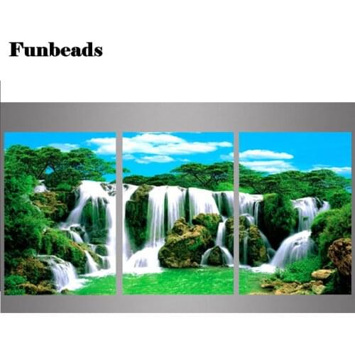 Diamond embroidery waterfall green tree 3 piece diamond painting cross-stitch nature scenery,wall stickers christmas gift FF579