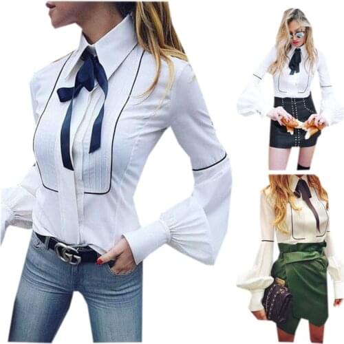 New Fashion Women Long Sleeve White Solid Shirts Top Blouse Lady Casual Loose Autumn Lady Formal Shirts Tops