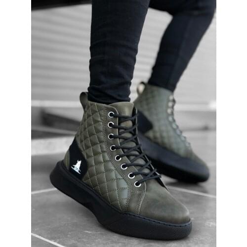 BA0159 Laced Khaki Quilted Men 'S High Sole Sports Boots