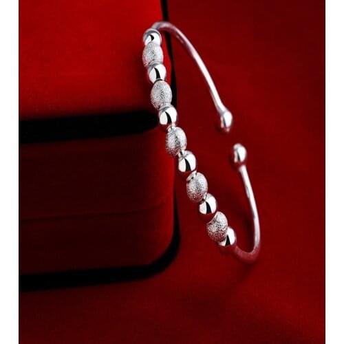 Fine Silver plated Nice Beads Bangle cute Pulseira Open Cuff Bracelet Bangles For Women Jewelry pulceras y brazaletes mujer hot