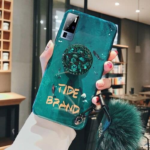 For VIVO X50 Pro Plus Case Silicone Rhinestone Holder With Hairball Back Cover VIVO X50 X50E iQOO U1 Luxury Soft Phone Cases