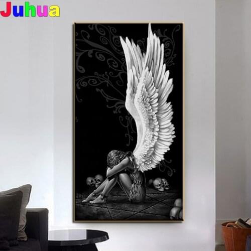 Black and White Angel Wings Diamond painting Full Square,Diamond Mosaic Embroidery 5d Picture for Living Room home Decor