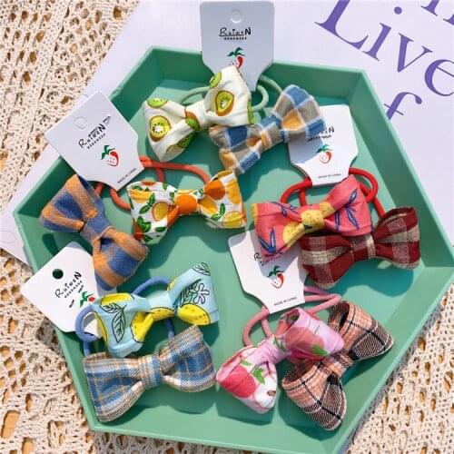 Childrens Sweet Elastic Hair Bands Girls Fruit Print Hair Accessories Kids Cute Butterfly Headband Lovely Hairband 2 Piece