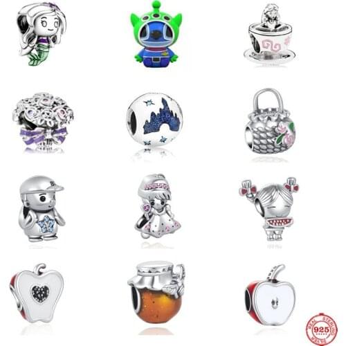 Diy Beads Chrismas Apple Boy Girl Flower Mermaid Honey Caslte Fit Original Pandora Charms Silver 925 Bracelet Accessories