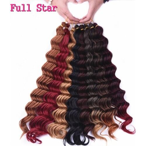 Full Star 20" Deep wave Crochet Braids Synthetic Hair 1- 6 pcs 80g Ombre Braiding Hair Black Bug Brown Color for Women
