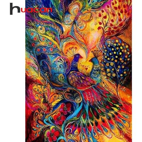 Huacan 5d DIY Full Square/Round Diamond Painting Peacock Couple Abstract Mosaic Diamond Embroidery Animal Flower Wall Decor
