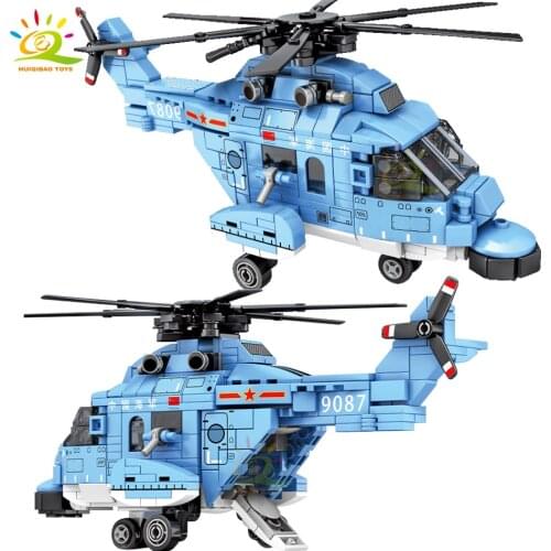 HUIQIBAO TOYS 375PCS Military S18 Helicopters Building Block City Police Army Fighter high-tech Construction Brick children Toys