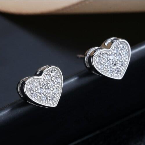 Exquisite silver plated women CZ crystal heart earring 2021 Korea fashion elegant Womens eternal wedding party jewelry