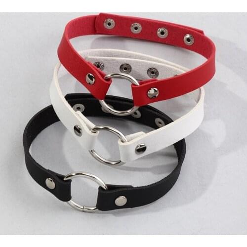 Fashion PU Leather Circle Choker Necklace for Women Belt Necklaces Punk Statement Jewelry Collier Wedding Bride Jewelry Gift