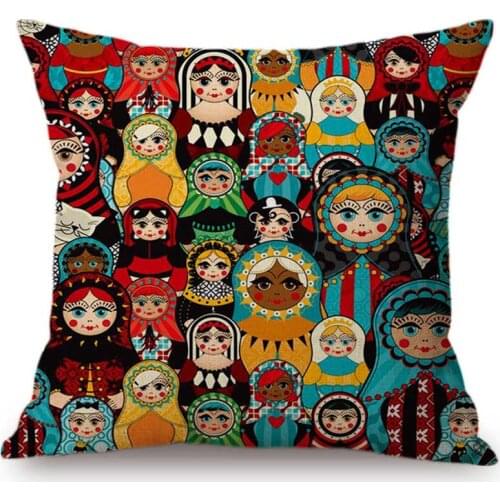 Cute Moscow Souvenir Matryoshka Russian Doll Pattern Home Decoration Sofa Throw Pillow Case Russia Style Linen Cushion Cover