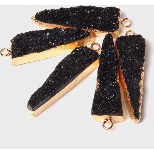 Trendy Quartzs Pendant Triangle Shape Natural Stone Crystal Agat Charms Druzy DIY Women Necklace Earrings Jewelry Making 43X13MM