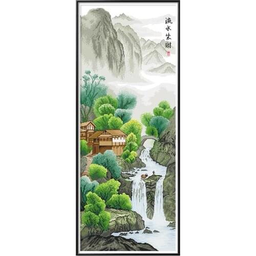 Spring River Mountain Waterfall Summer Landscape Winter Mountain Snow Scene Stamped Cross Stitch Kit