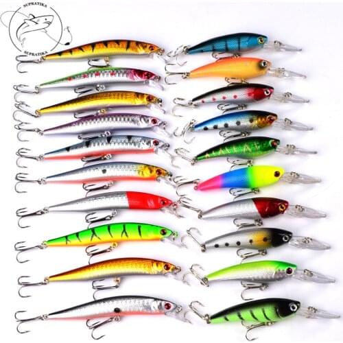 20Pcs/lot Mixed Color Set Fishing Lure Wobbler Crankbait Treble Hook Lifelike Sea Fishing Bait Set Isca Artificial Trolling Bait