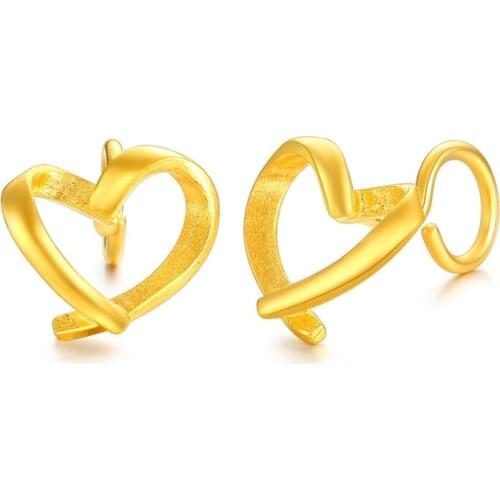 New Arrival 24K Yellow Gold Earrings Women Heart Stud Earrings 2.45g