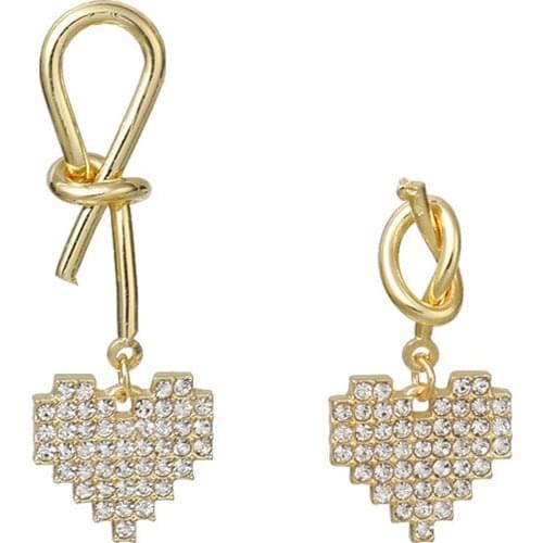 New Fashion Accessories Asymmetric Crystal Metal Love Wind Knot Metal Earrings Kolczyki Earrings For Women