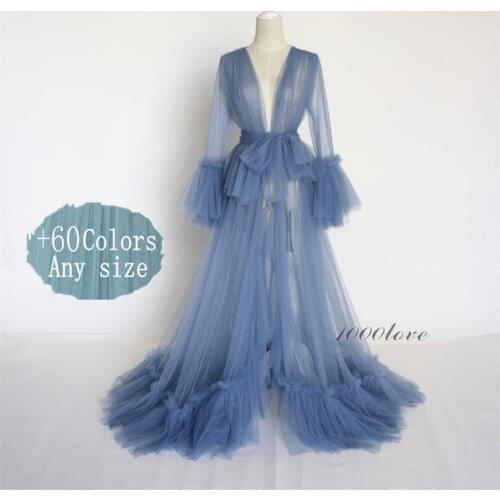 Dust Blue Maternity Dresses V Neck A Line Maternity Gown for Photoshoot Boudoir Lingerie Robe Bathrobe Nightwear Babydoll