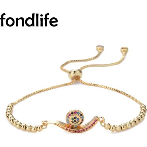 Multicolor Rainbow Cubic Zirconia Crystal Snail Charm Bracelet Lady Women Girl 2021 New Fashion Copper Beads CZ Pretty Jewelry