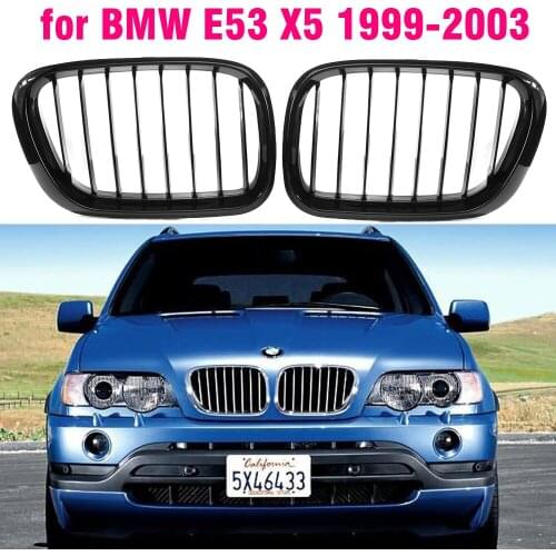 1SET Glossy Black Single Dual Line Front Kidney Grill Grille Replacement For BMW E53 X5 1999 2000 2001 2002 2003