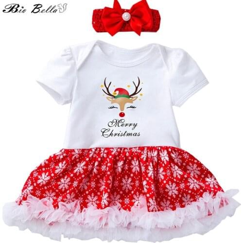 Christmas Baby Girls Clothes Tutu Lace Cartoon Kids Girls Christmas Clothing Dress+Headband 2Pcs Clothing Set Girl Costume Set