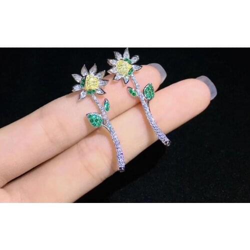 Sunflower stud earring 925 sterling silver with cubic zircon cute romantic fine women jewelry free shipping